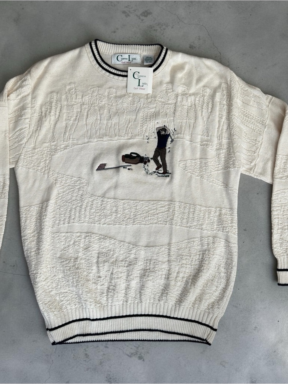 Cream Crewneck Golf Motif Sweater by Cypress Links